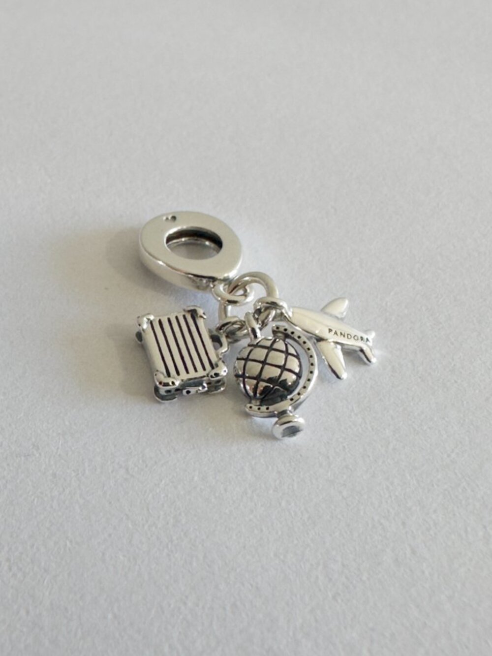 Authentic Pandora Silver Charm Airplane Globe & Suitcase Travel Dangle 799435C01 - Picture 3 of 5
